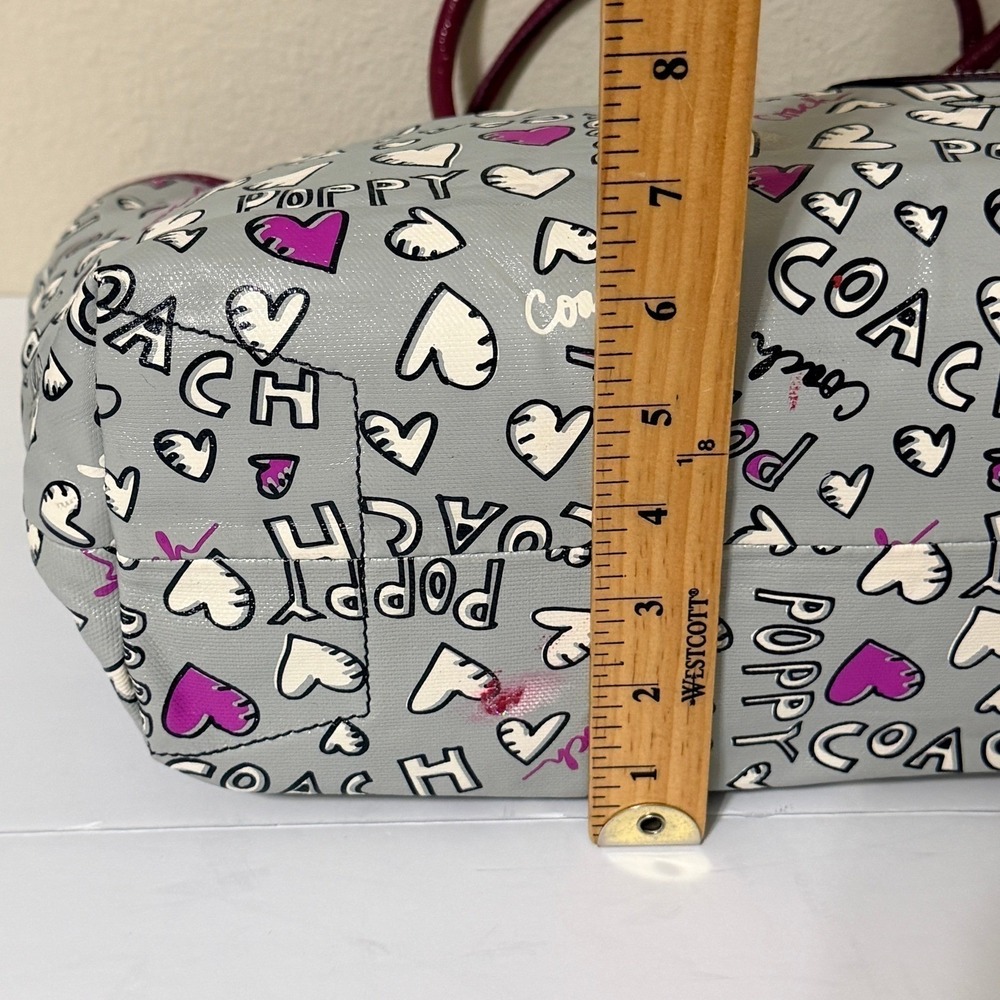 Coach Poppy Hearts Graffiti Tote With Bag Charms Coated Canvas Gray Pink Y2K - Picture 15 of 16
